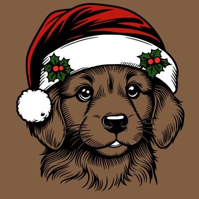 realistic dog wearing a santa hat
