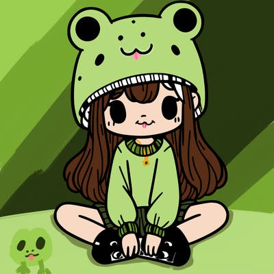 a girl wearing a frog hat and some frog socks