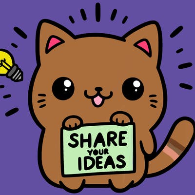 a cute cat saying share your ideas