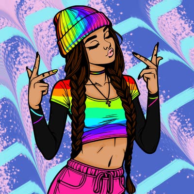 realistic teenage girl with braids and a beanie and crop top doing 🫶🏼