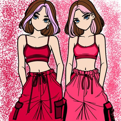 two girls with crop top with baggy pants