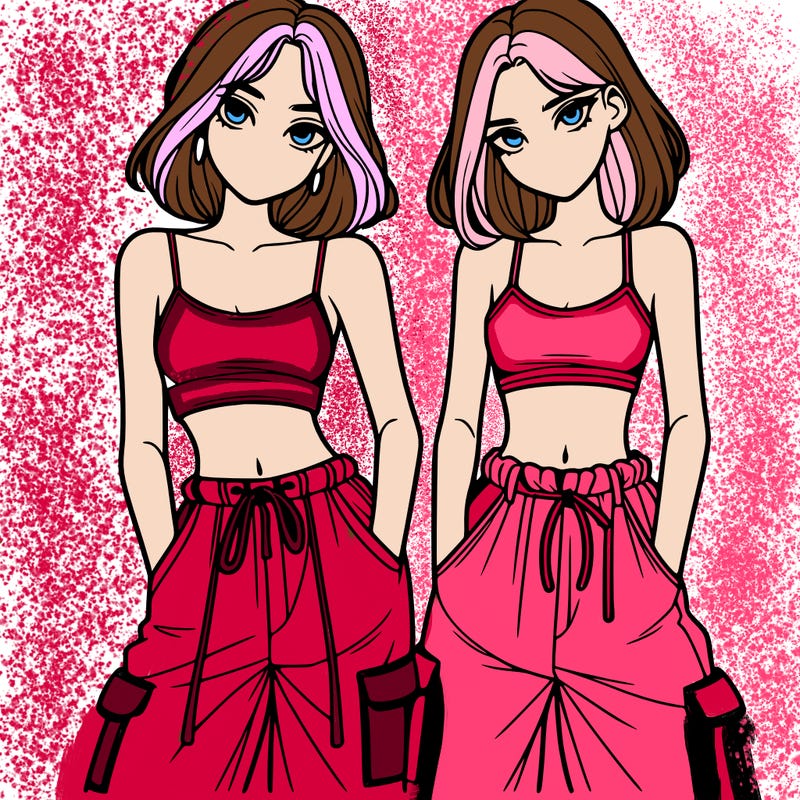 two girls with crop top with baggy pants