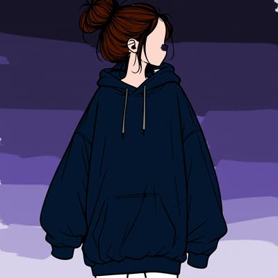 realistic girl with a oversized sweatshirt on and a bun
