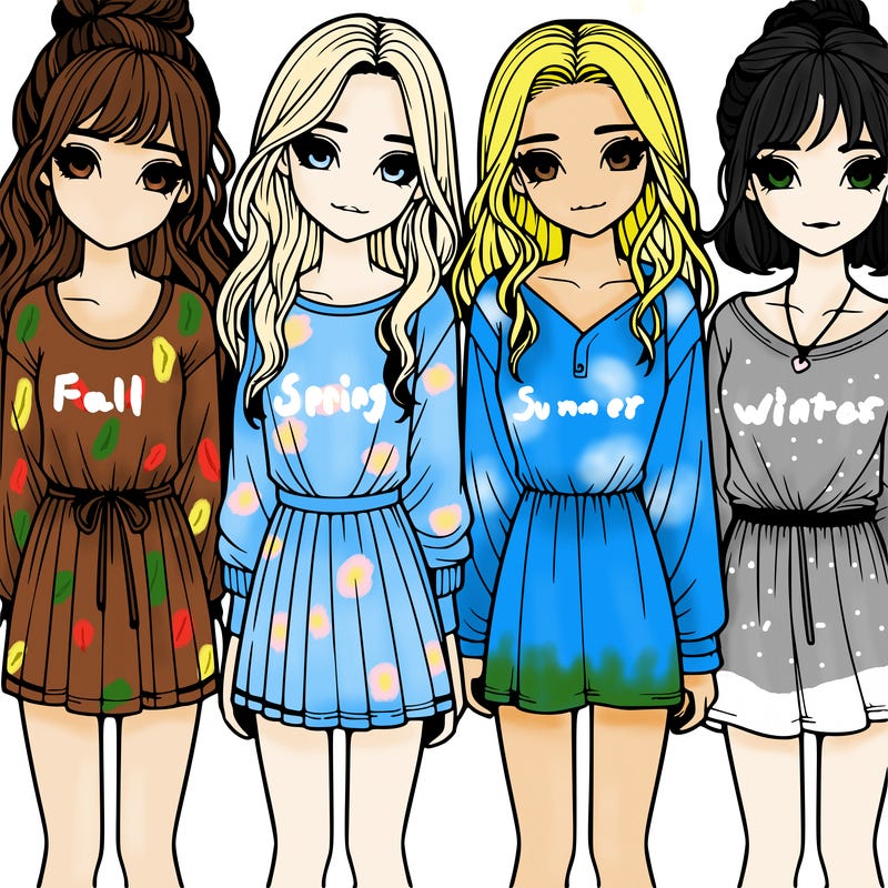 four realistic girls in a line