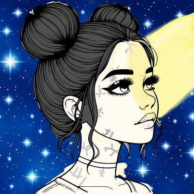 realistic girl with buns on the top of her head