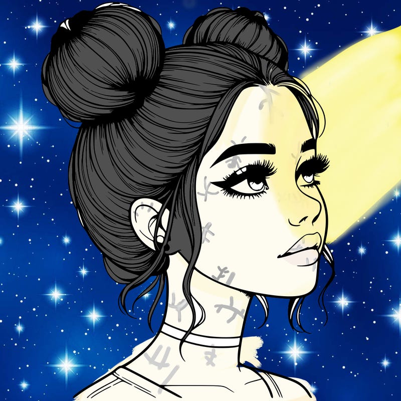 realistic girl with buns on the top of her head