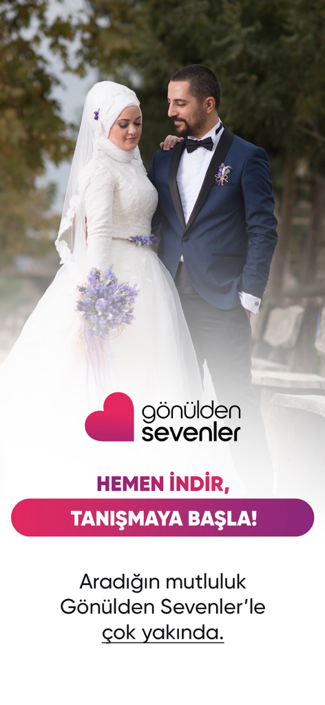 Gönülden Sevenler Evlilik - Uma noiva e um noivo turcos representando o aplicativo matrimonial islâmico Gonulden Sevenler
