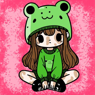 a girl wearing a frog hat and some frog socks