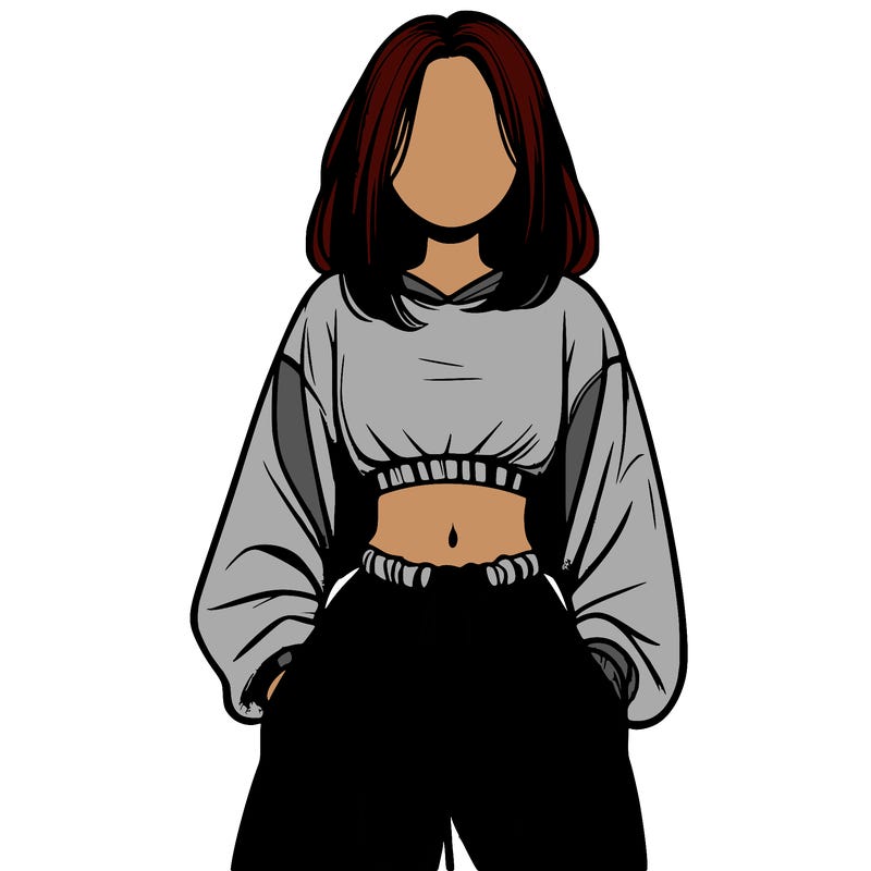 realistic girl faceless with baggy pants and a crop top