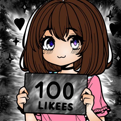 anima girl holding a 100 likes sign in her hand