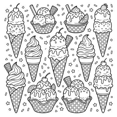 Dive into a world of sweet delights with our charming Ice Cream Cones coloring page! This fun and engaging printable is perfect for young artists eager to bring their favorite frozen treats to life with vibrant colors.