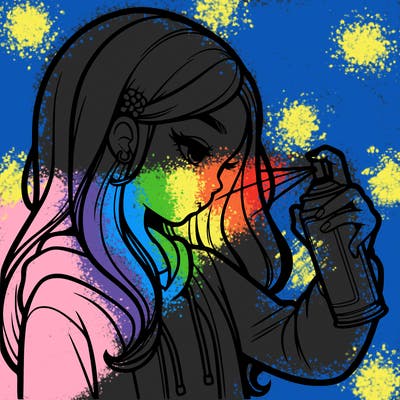 a realistic girl spray painting