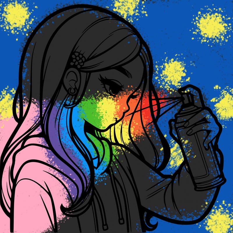 a realistic girl spray painting