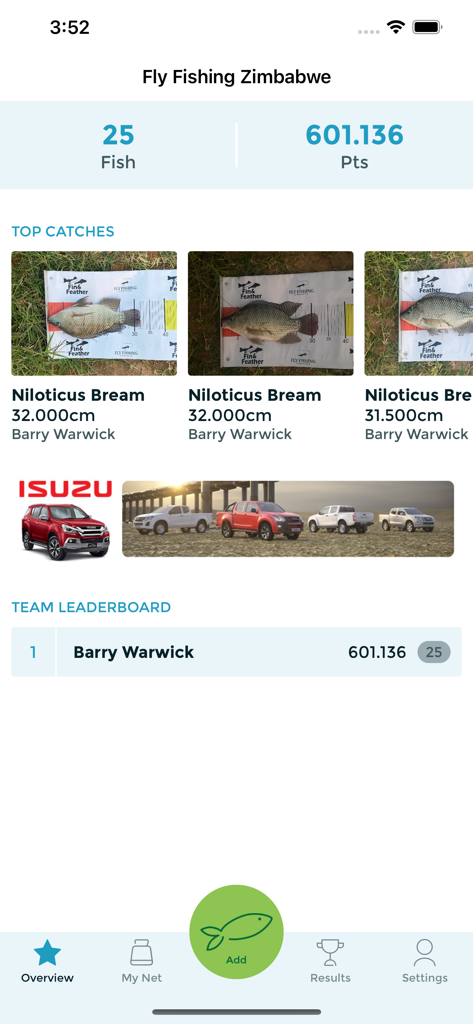 Keepnet Weigh Bay: Fishing App - Keepnet Weigh Bay fishing app interface displaying top catches and team leaderboard rankings