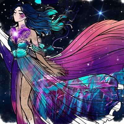 realistic woman in dress flowing the the wind