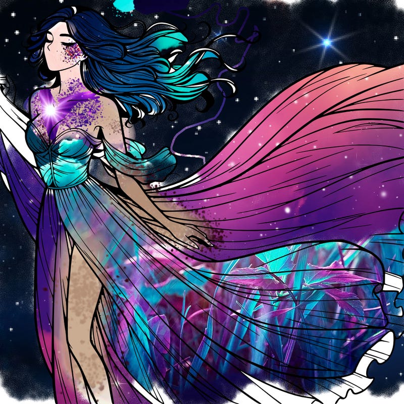 realistic woman in dress flowing the the wind