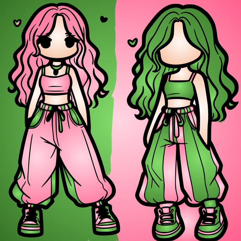 girl in baggy pants crop top and long hair