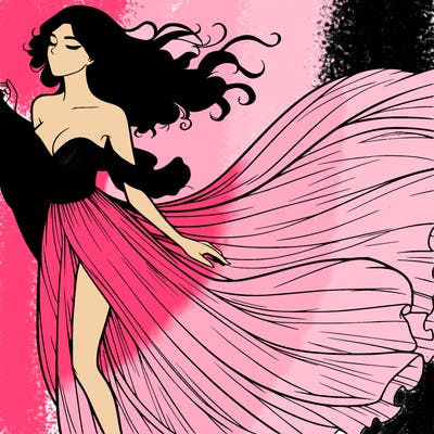 realistic woman in dress flowing the the wind