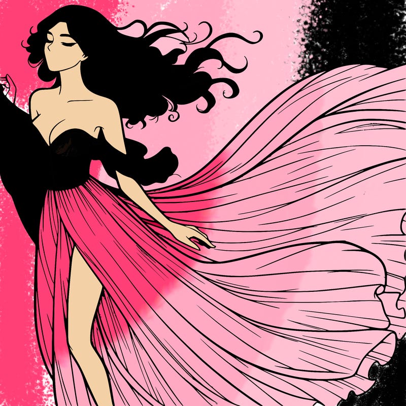 realistic woman in dress flowing the the wind