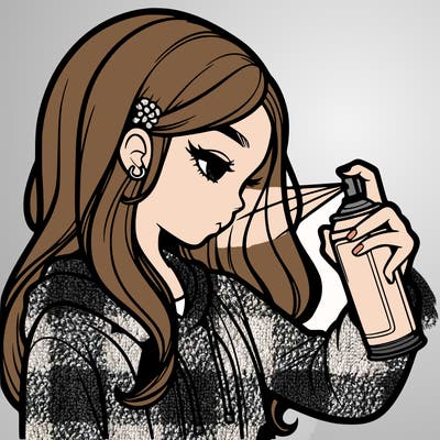 a realistic girl spray painting