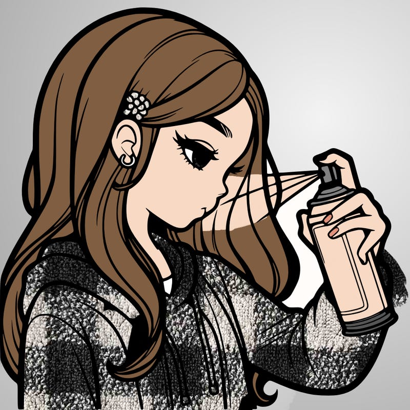 a realistic girl spray painting