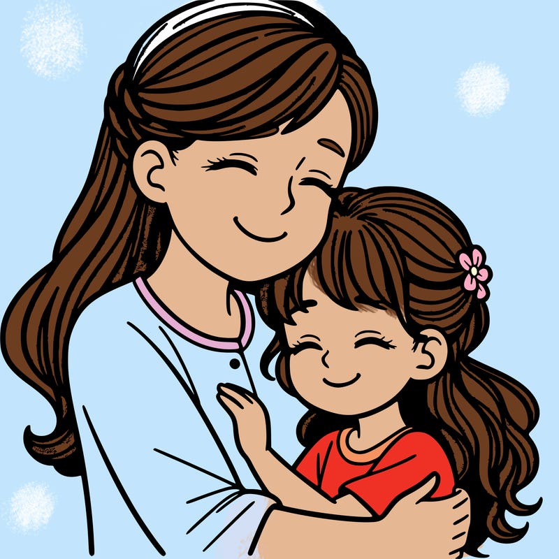 a mother and daughter hugging