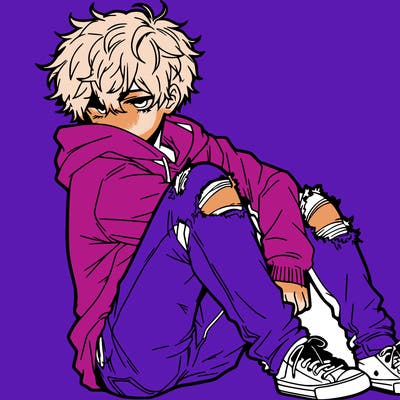 a male hoddie ripped jeans messy hair anime