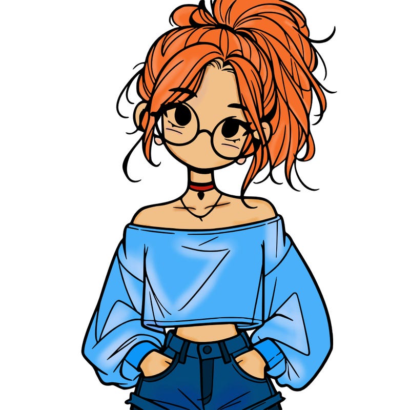 girl with a messy ponytail glasses a baggy crop top and jean shorts