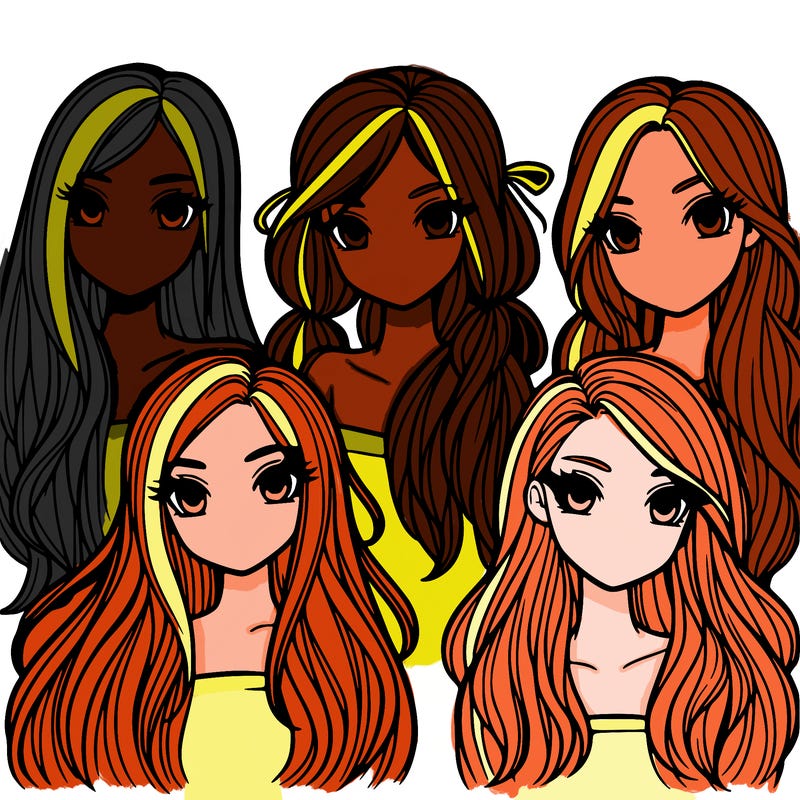 4 girls long hair