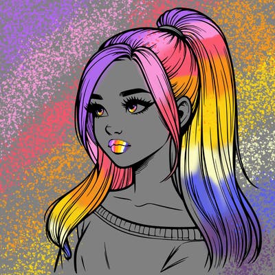 realistic girl with a high ponytail