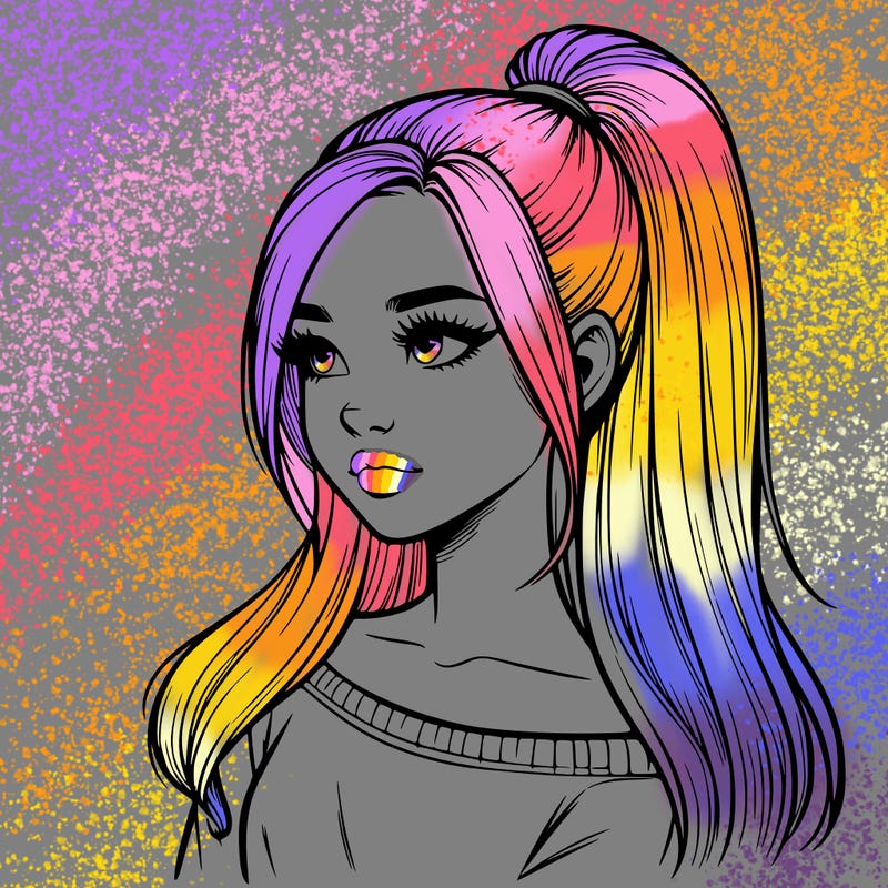 realistic girl with a high ponytail