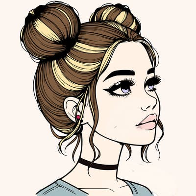 realistic girl with buns on the top of her head