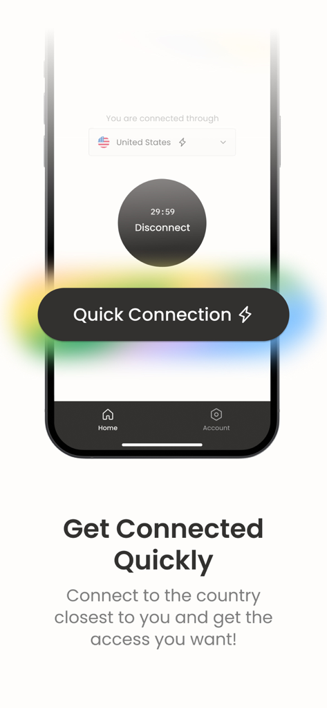 Hola VPN - Hola VPN app interface highlighting the one-tap quick connection feature to the United States