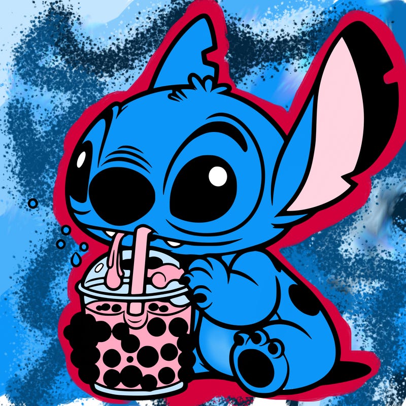 stitch eating boba