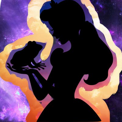 a shadow of a princess holding a frog realistic