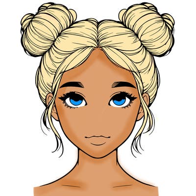 realistic girl with two buns on top of her head