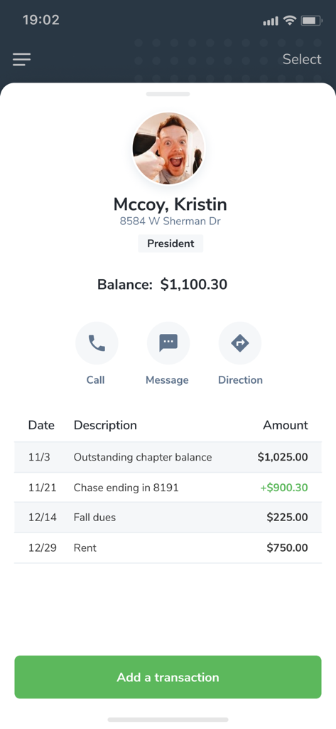 Greek Capital Management - Pantalla de perfil de usuario en Greek Capital Management que muestra el saldo de la cuenta y el historial de transacciones del capítulo.