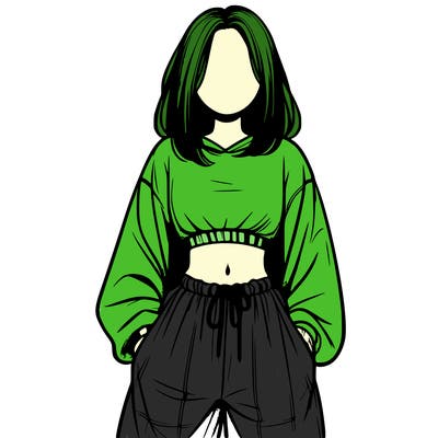 realistic girl faceless with baggy pants and a crop top