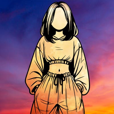 realistic girl faceless with baggy pants and a crop top