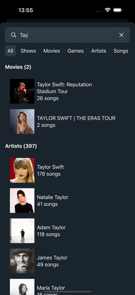Tunefind - Suchergebnisse für Filme und Künstler in der Tunefind-App