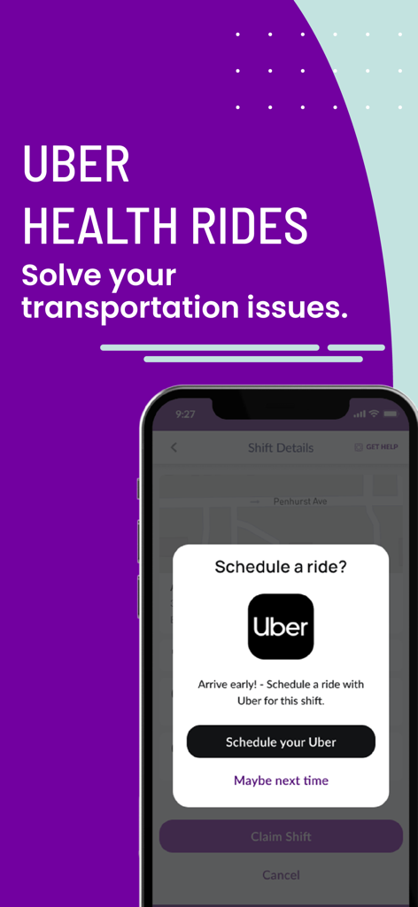 ShiftMed - Nursing Jobs App - 간호 근무까지 Uber 건강 이동을 예약하는 ShiftMed 앱 기능
