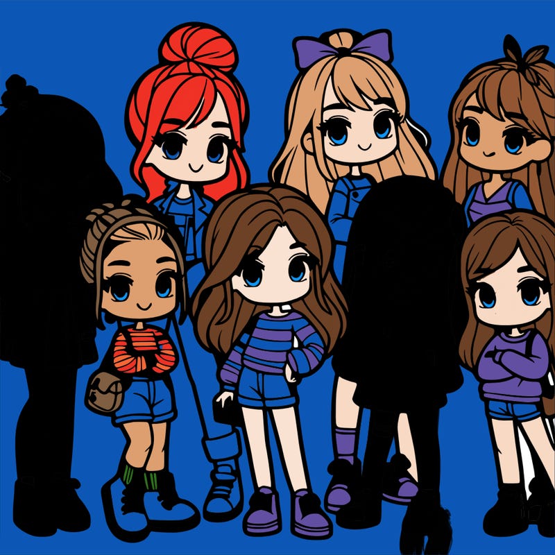 a group of seven girls