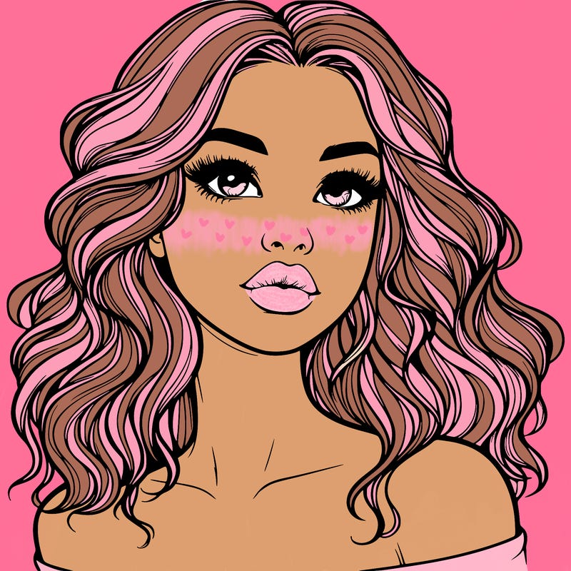 realistic girl with wavy hair and lips