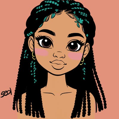 a realistic black girl with braids