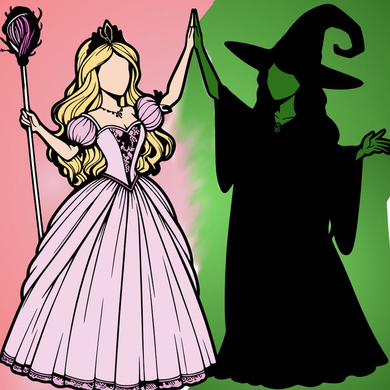 detailed realistic split of a princess and a witch