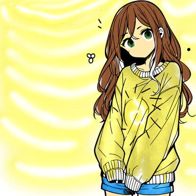manga teen girl  in a sweater and baggy pants