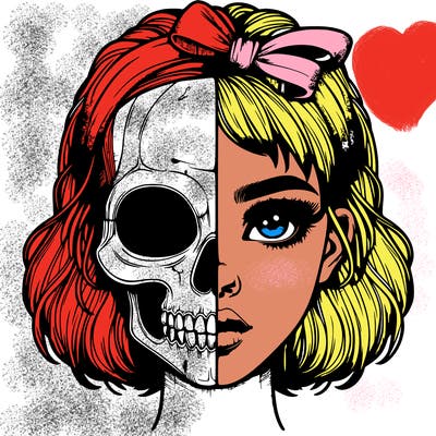 realistic girl with half skull mask