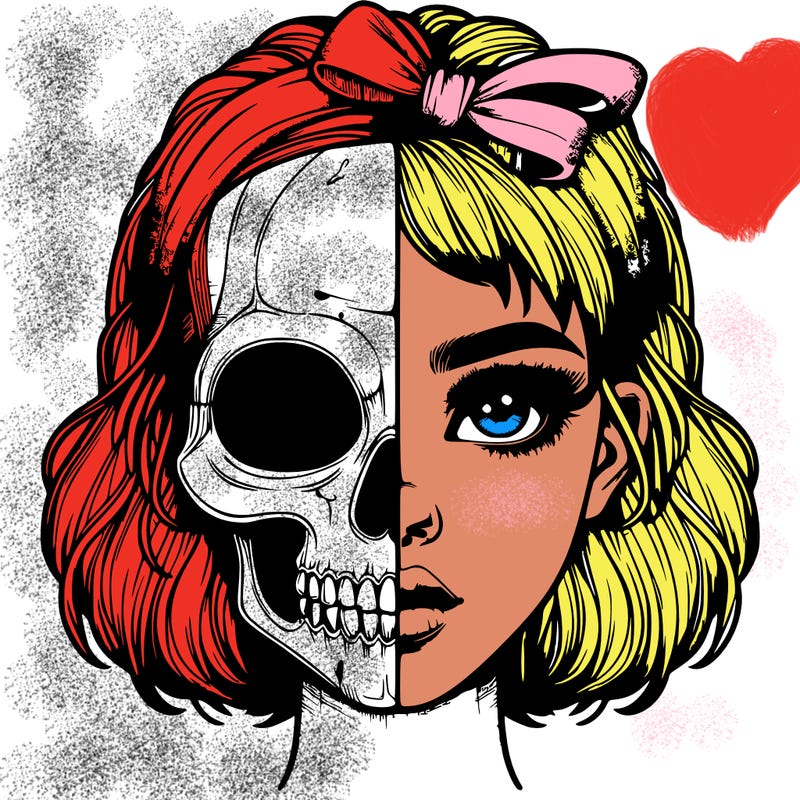 realistic girl with half skull mask