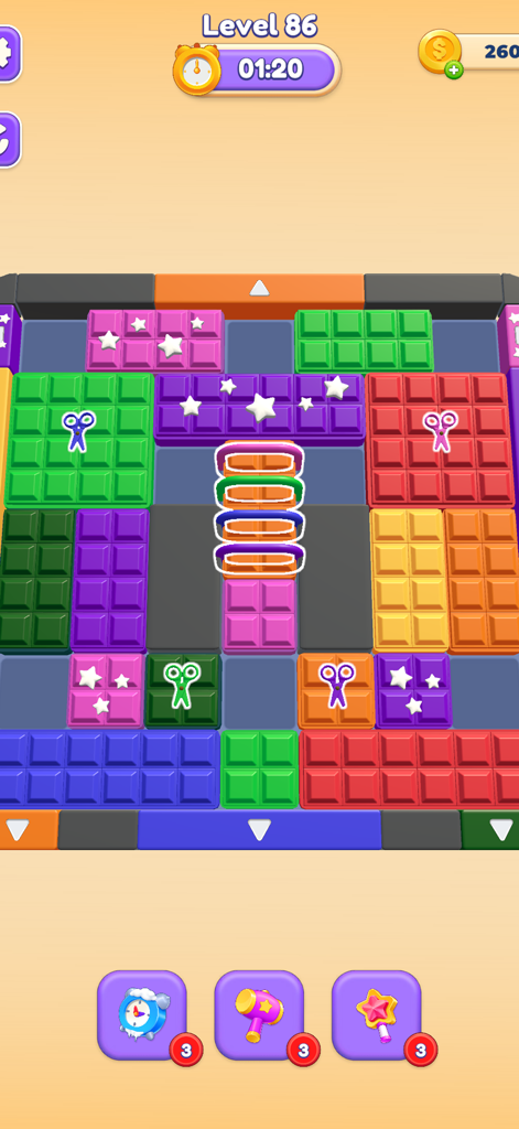 Block Out Master: Color Jam 3D - Colorful 3D block puzzle board gameplay screen for Block Out Master