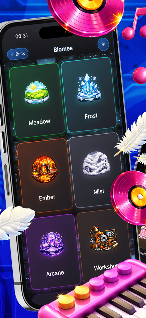 Chik Mut Lab - Chik Mut Labのバイオーム選択画面、Meadow Frost EmberやMistのような神秘的な環境をフィーチャー。